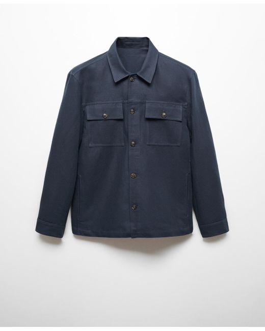 Mango Blue Pocket Linen Cotton Jacket for men