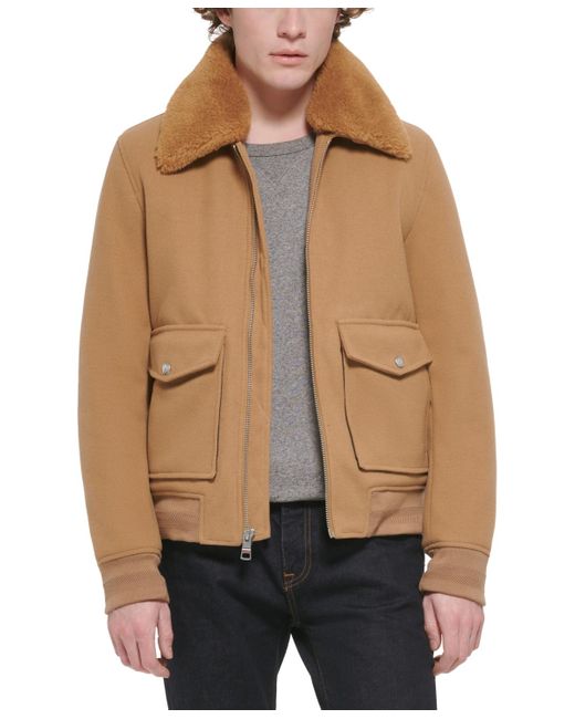 Tommy Hilfiger Faux-fur-collar Bomber Jacket in Brown for Men | Lyst