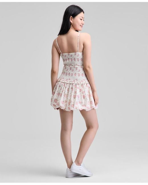 And Now This Pink Printed Cotton Halter Smocked Bubble-hem Dress