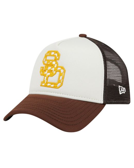 KTZ Metallic White/brown San Diego Padres Checkered Flag A-frame Trucker 9forty Adjustable Hat for men