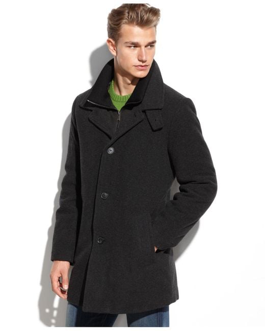Calvin Klein Wool Coat, Coleman Zipped Bib Coat in Charcoal (Gray) for ...