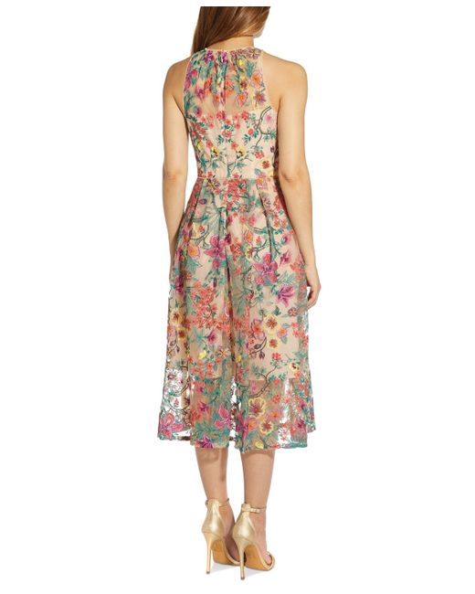 Adrianna Papell Multicolor Floral Embroidered Fit & Flare Party Dress
