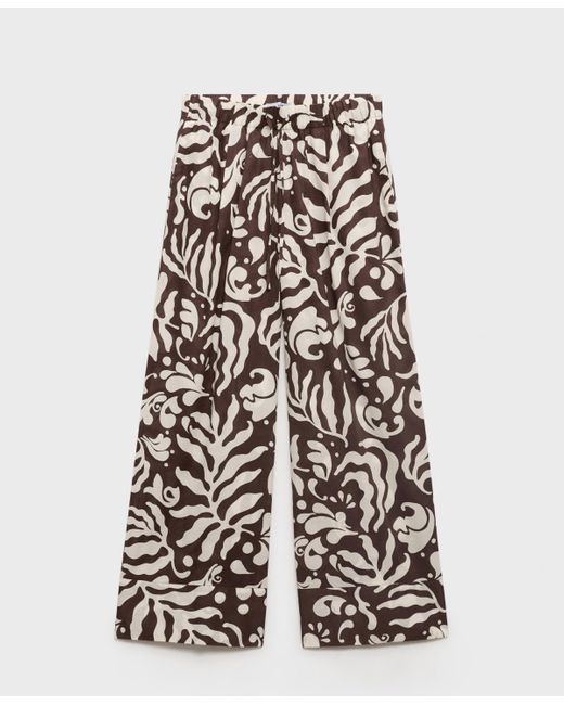 Mango Brown Printed Cotton Pants