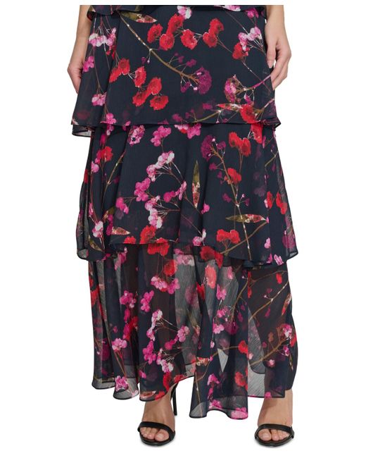 Tommy Hilfiger Purple Floral-print Tiered Maxi Dress