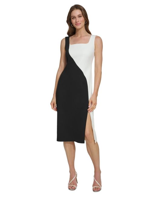 DKNY Black Sleeveless Colorblocked Sheath Dress