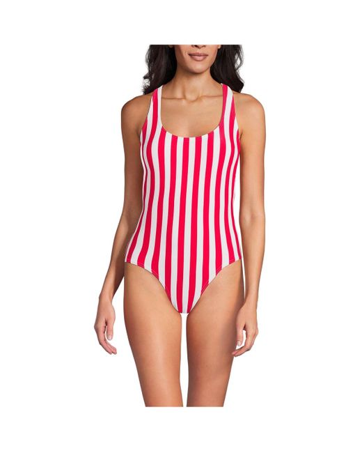 Lands' End Red Chlorine Resistant X-back High Leg Soft Cup Tugless Sporty One Piece Swimsuit