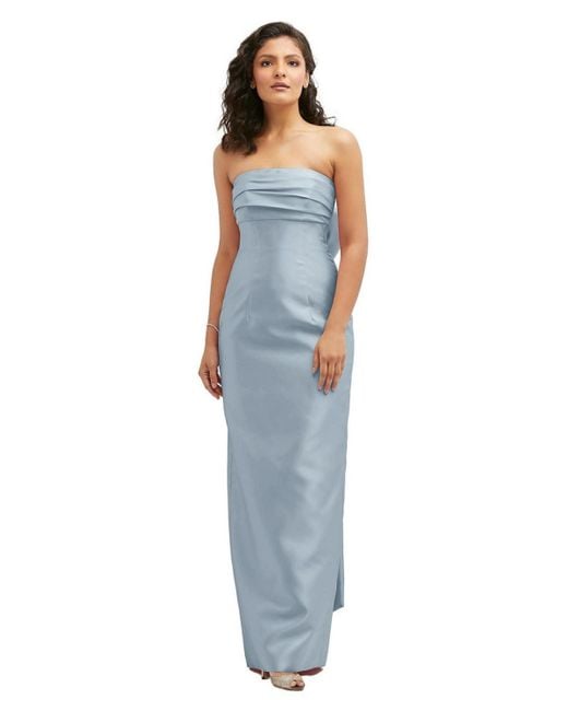 Alfred Sung Blue Strapless Draped Bodice Column Dress
