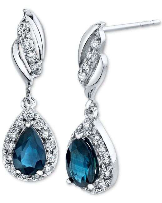 Macy's Multicolor Sapphire (1 Ct. T.w.) & Diamond (1/3 Ct. T.w.) Drop Earrings In 14k White Gold