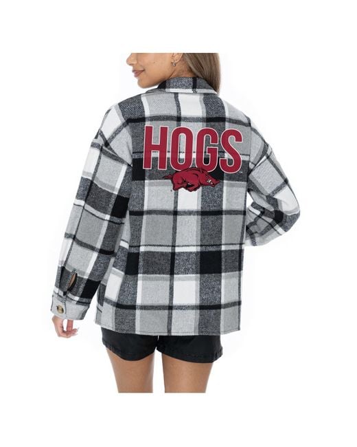 Gameday Couture White Grey Arkansas Razorbacks Long Sleeve Brushed Plaid Button-up Overshirt Jacket