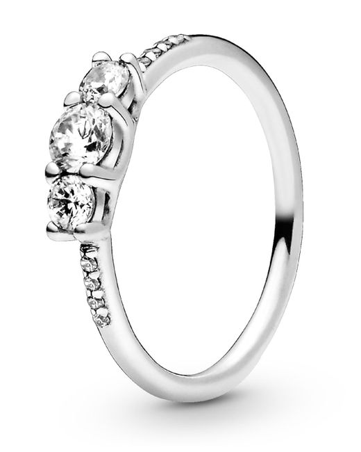 Pandora White Cubic Zirconia Timeless Clear Three-stone Ring