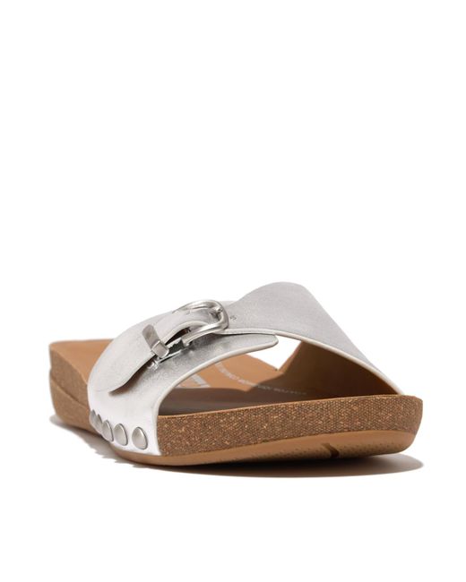 Fitflop Brown Fitfop Iqushion Adjustable Buckle Metallic-leather Slides