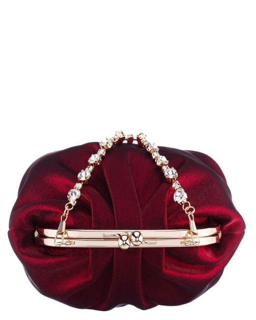 Nina Red Vintage Style Crystal Handle Frame Clutch