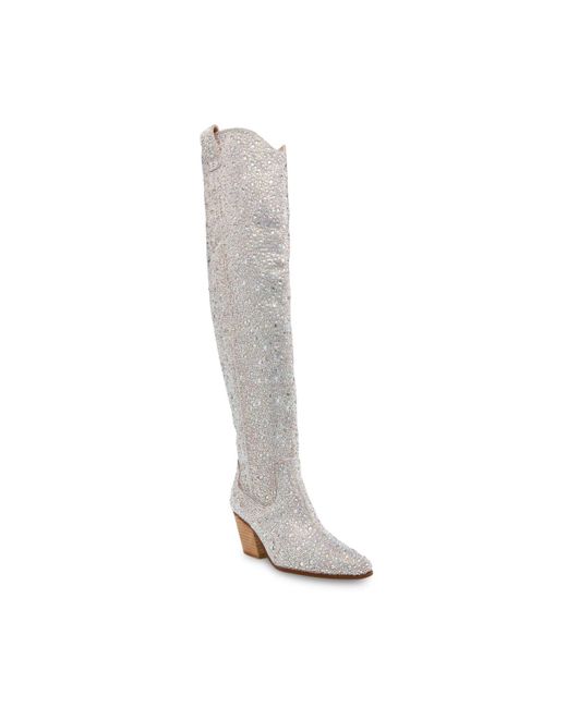 Betsey Johnson White Rodeo Western Over The Knee Cowboy Boots