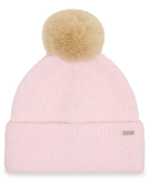 Steve Madden Pink Caught Brushed Fine Rib Knit Beanie