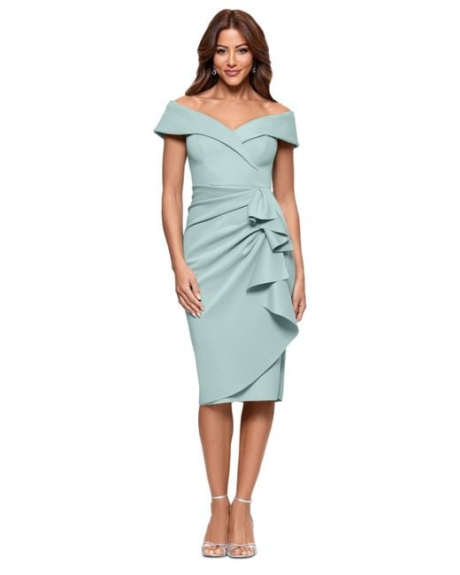 Xscape Blue Off-the-shoulder Sweetheart Ruffle Dress