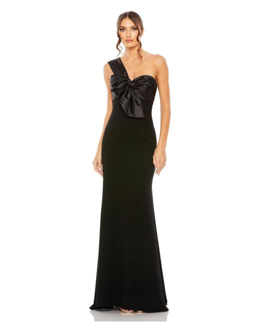 Mac Duggal Black One Shoulder Draped Trumpet Gown