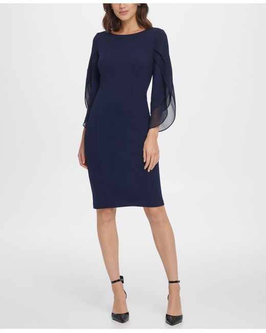 4 Chiffon Sleeve Dress Navy 