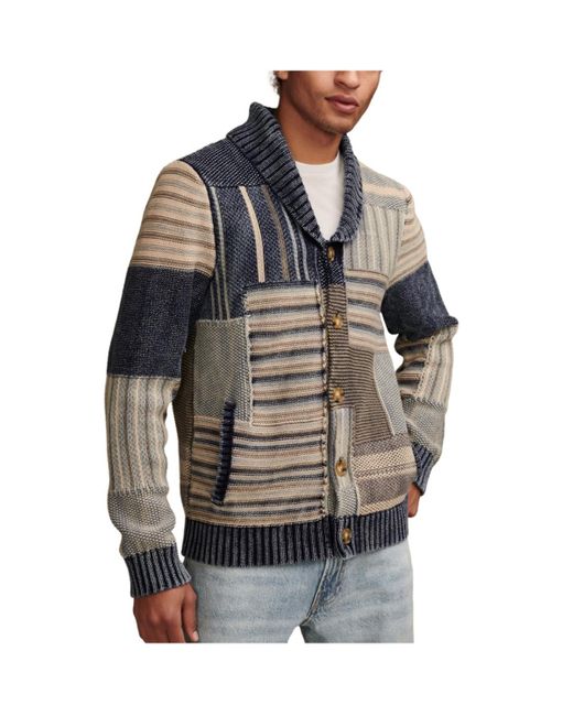 Lucky Brand Gray Long Sleeve Patchwork Shawl Cardigan Sweater for men