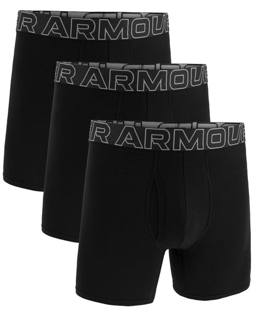 Under Armour Black 3-pack Cotton Performance Solid 6" Boxer Briefs for men