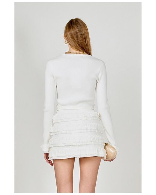 Endless Rose White Ruffled Cuff Knit Top