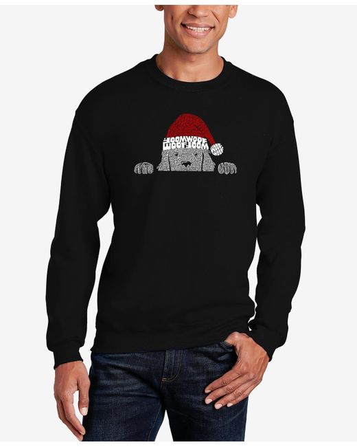 LA Pop Art Black Christmas Peeking Dog Word Art Crewneck Sweatshirt for men