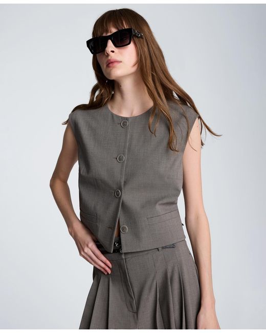 Kenneth Cole Gray Collared Button Front Cropped Vest