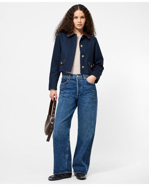 French Connection Blue Contrast Trim Two Pocket Cropped Jacket