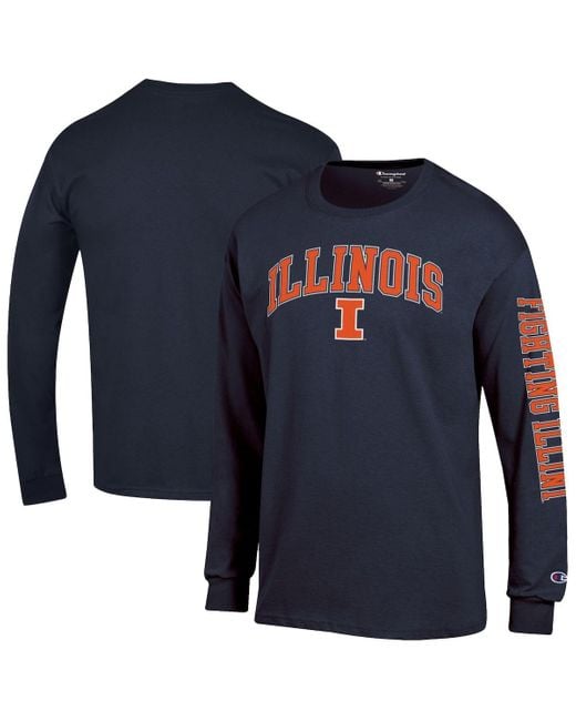 Champion Blue Illinois Fighting Illini Arch Over Logo 2-hit Long Sleeve T-shirt for men