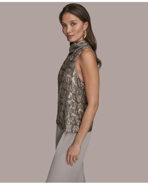 Donna Karan Brown Sequined Cowl Neck Top