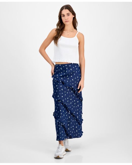 And Now This Blue Midi Ruffle Slip Skirt