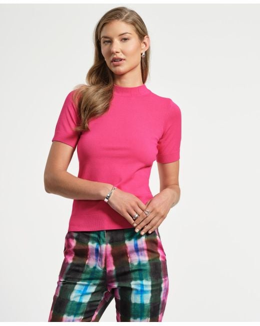 Isaac Mizrahi New York Red Mock Neck Short Sleeve Sweater
