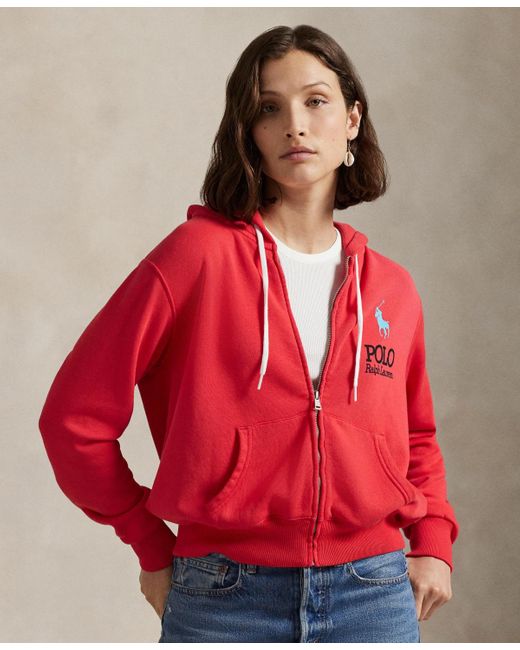 Polo Ralph Lauren Red Big Pony Lightweight Fleece Zip Hoodie Sweatshirt