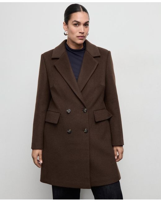 Mango Brown Double-breasted Wool Blend Coat