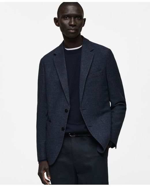 Mango Blue Slim-fit Wool Blend Blazer for men