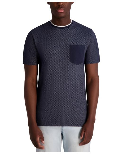Karl Lagerfeld Blue Textured Waffle Knit T-shirt for men