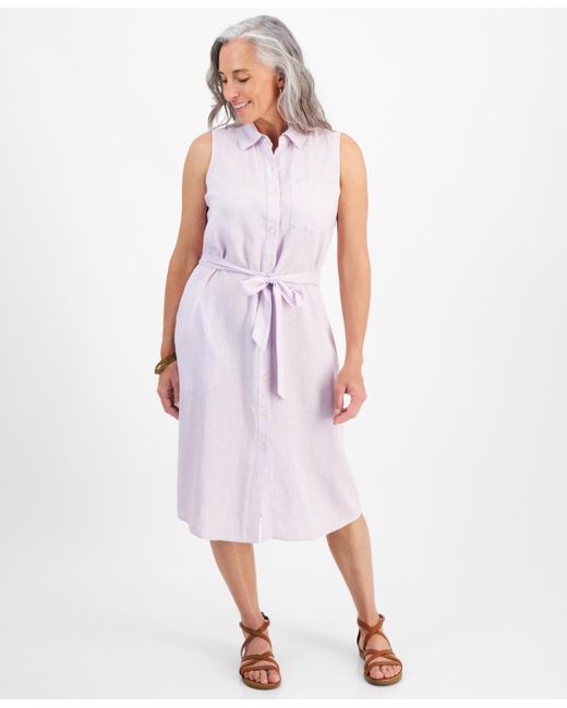 Style & Co. Purple Petite Linen Sleeveless Shirt Dress