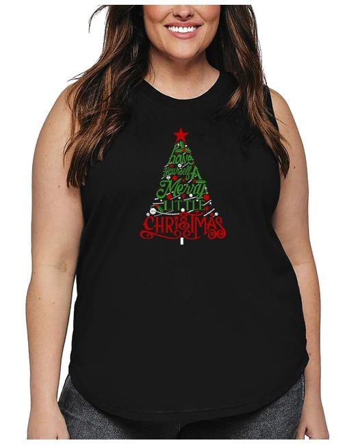 LA Pop Art Black Plus Size Have Yourself A Merry Little Christmas Word Art Tank Top