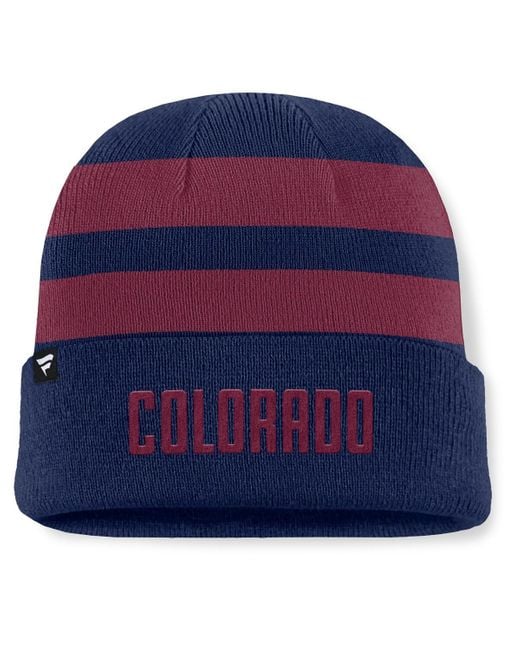 Fanatics Blue Navy/burgundy Colorado Avalanche Fundamental Swipe Stripe Cuffed Knit Hat for men