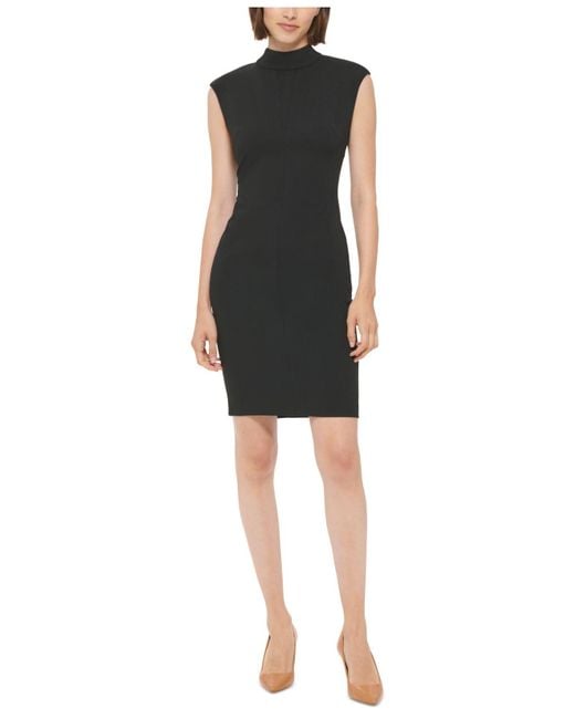 Calvin Klein Synthetic Mock Neck Scuba Crepe Sheath Dress In Black Lyst 6708