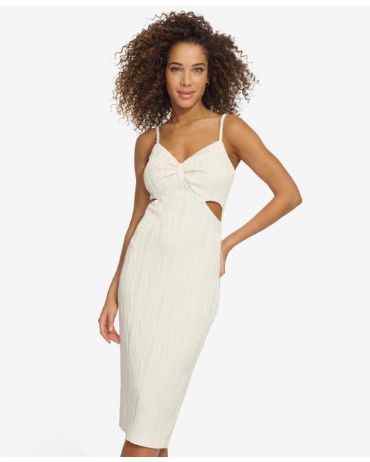 Siena Jewelry White Ruched-front Side-cutout Knit Midi Dress