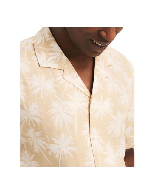 Nautica Natural Linen-blend Palm Print Short Sleeve Camp Shirt for men