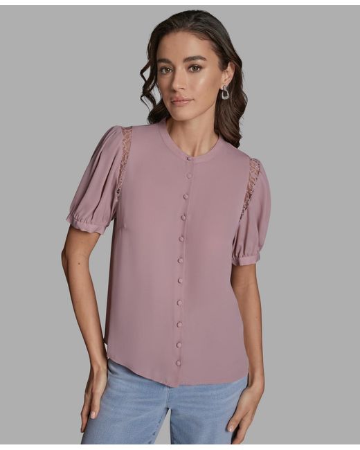 BCBGMAXAZRIA Purple Button Front Top