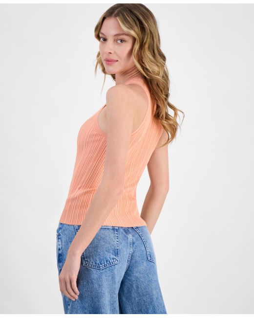 HUGO Blue Crewneck Ribbed Knit Sleeveless Top