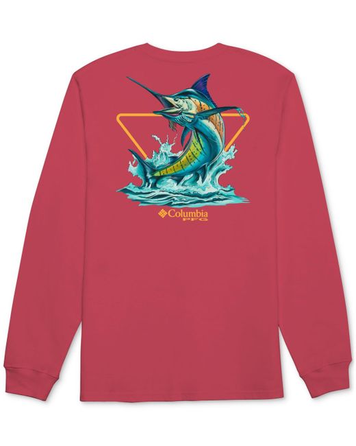 Columbia Pink Razer Pfg Marlin Logo Graphic Long-sleeve T-shirt for men