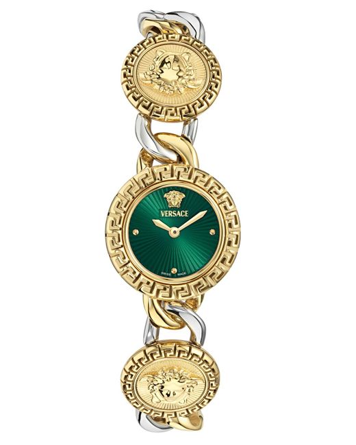 Versace Metallic Swiss La Greca Stud Icon Two-tone Link Bracelet Watch 28mm