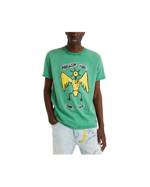 Desigual Graphic-print T-shirt in Green for Men | Lyst