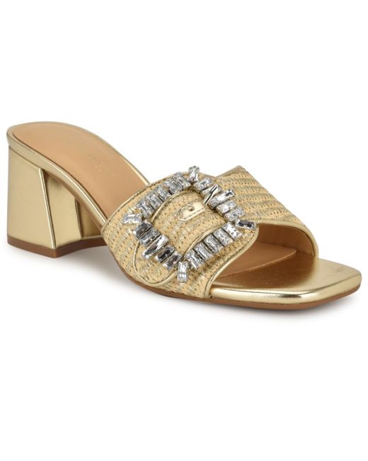 Nine West Metallic Geanila Block Heel Dress Sandals