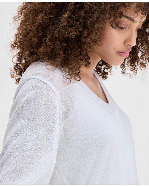 INC International Concepts White Petite V-neck Sweater