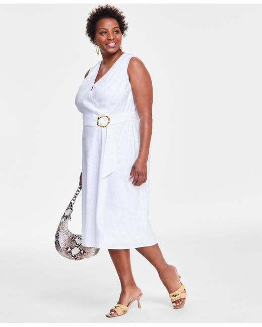 INC International Concepts White Plus Size D-ring Midi Dress