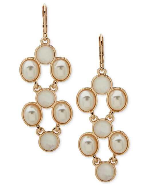 Anne Klein Metallic Gold-tone White Stone & Mother-of- Statement Earrings